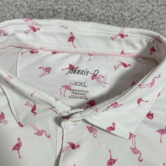 Johnnie O Polo Shirt Mens 2XL All Over Print Golf Performance Flamingo Stretch - Picture 2 of 8